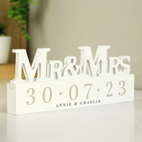 Personalised Big Date Wooden Mr & Mrs Ornament 4 Personalised Big Date Wooden Mr & Mrs Ornament - Image 2