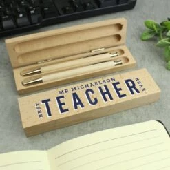 Personalised Best Teacher Wooden Pen And Pencil Set -Personalise Store p1011g62 2