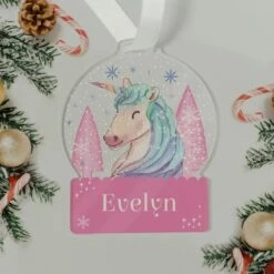 Personalised Unicorn Acrylic Snowglobe Decoration -Personalise Store p1013a18 2
