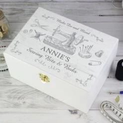 Personalise Store 14 Personalised Sewing Kit White Wooden Keepsake Box