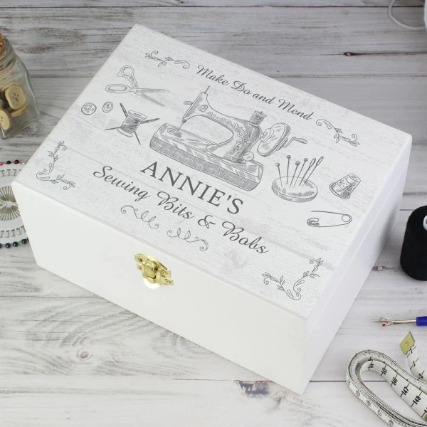 Personalised Sewing Kit White Wooden Keepsake Box 3 Personalised Sewing Kit White Wooden Keepsake Box