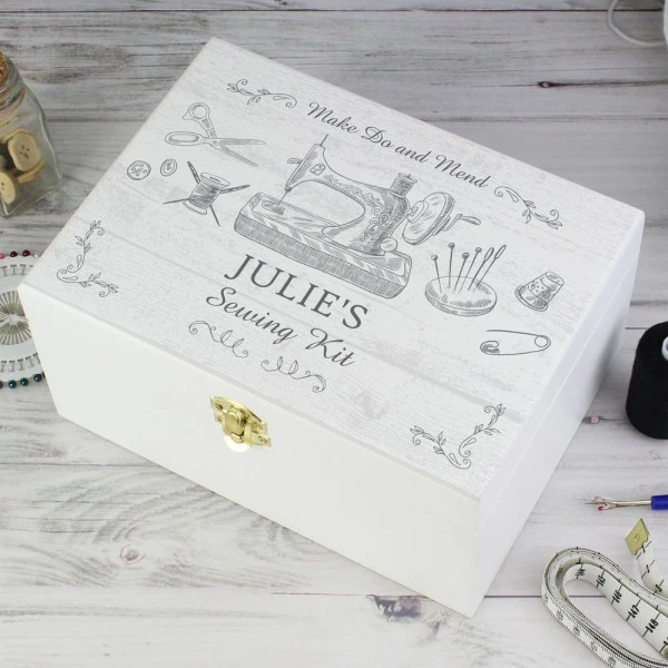 Personalised Sewing Kit White Wooden Keepsake Box 5 Personalised Sewing Kit White Wooden Keepsake Box - Image 3