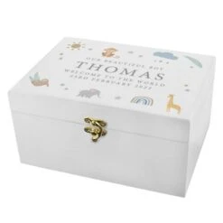Personalised Safari Animals White Wooden Keepsake Box -Personalise Store p1014b73 4