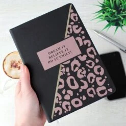 Personalised Leopard Print Black Hardback Notebook -Personalise Store p1014b85 3