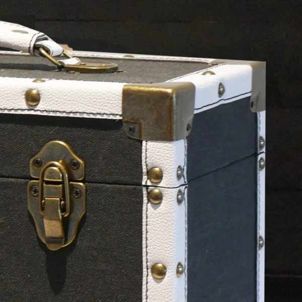 Personalised 12 Inch Record Storage Box - Black Cloth With White Leather Trim - Half Record Sticker 4 Personalised 12 Inch Record Storage Box - Black Cloth With White Leather Trim - Half Record Sticker - Image 2