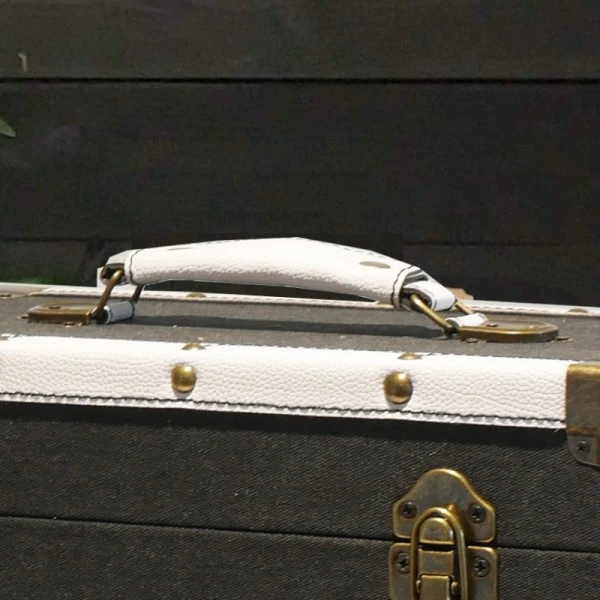 Personalised 12 Inch Record Storage Box - Black Cloth With White Leather Trim - Half Record Sticker 5 Personalised 12 Inch Record Storage Box - Black Cloth With White Leather Trim - Half Record Sticker - Image 3