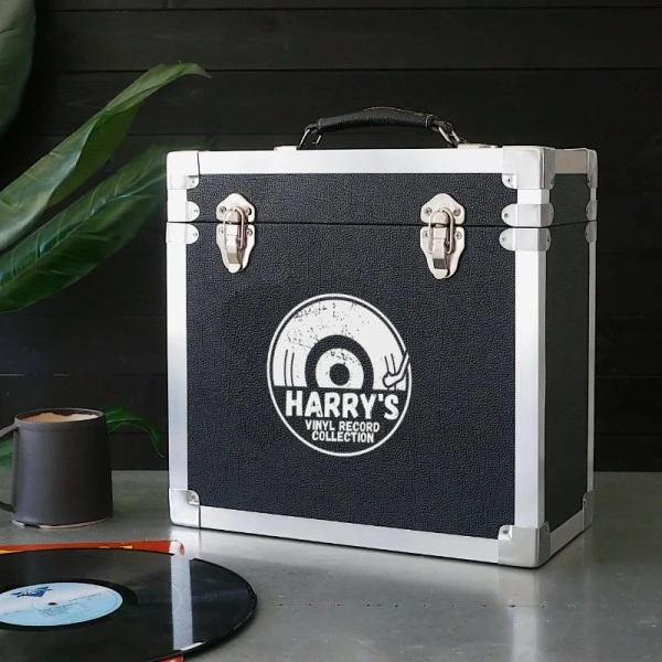 Personalised 12 Inch Record Storage Box - Black Leather Effect With Metal Trim - Half Record Sticker 4 Personalised 12 Inch Record Storage Box - Black Leather Effect With Metal Trim - Half Record Sticker - Image 2