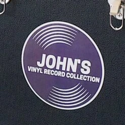 Personalised 12 Inch Record Storage Box - Black Leather Effect With Metal Trim - Record Sticker 11 Personalised 12 Inch Record Storage Box - Black Leather Effect With Metal Trim - Record Sticker -Personalise Store personalised 12 inch record storage box black record sticker 04