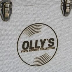 Personalised 12 Inch Record Storage Box - Navy Cloth With Brown Leather Trim - Record Laser Etched -Personalise Store personalised 12 inch record storage box grey record laser engraved 01 1 1