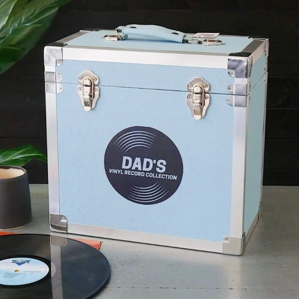 Personalised 12 Inch Record Storage Box - Light Blue Leather Effect With Metal Trim - Record Sticker 5 Personalised 12 Inch Record Storage Box - Light Blue Leather Effect With Metal Trim - Record Sticker - Image 3