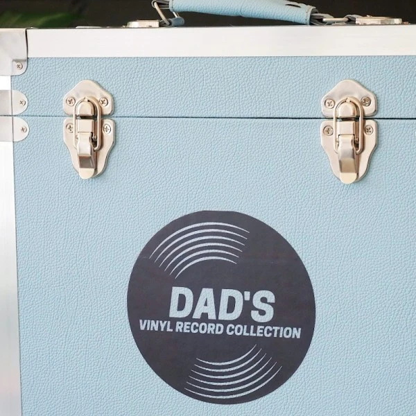 Personalised 12 Inch Record Storage Box - Light Blue Leather Effect With Metal Trim - Record Sticker 6 Personalised 12 Inch Record Storage Box - Light Blue Leather Effect With Metal Trim - Record Sticker - Image 4