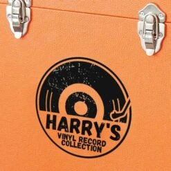 Personalised 12 Inch Record Storage Box - Orange Leather Effect With Metal Trim - Half Record Sticker -Personalise Store personalised 12 inch record storage box orange half record sticker 04