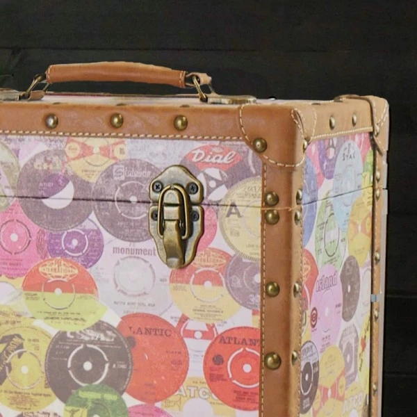 Personalised 12 Inch Record Storage Box - Retro Printed Cloth With Brown Leather Trim - Record Laser Etched 5 Personalised 12 Inch Record Storage Box - Retro Printed Cloth With Brown Leather Trim - Record Laser Etched - Image 3