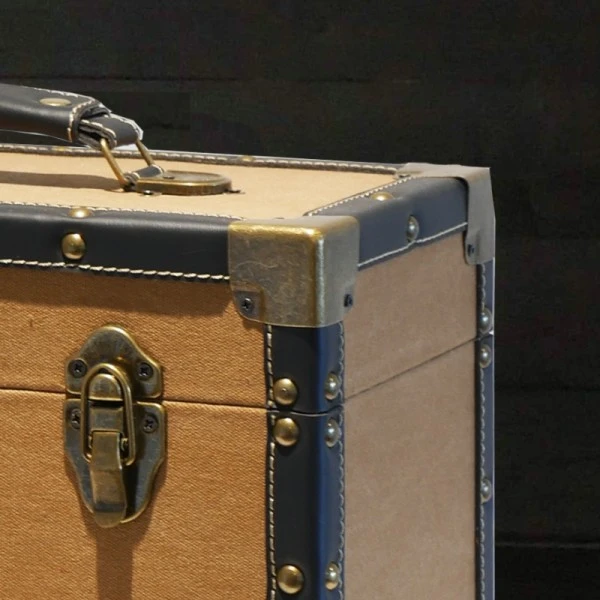 Personalised 12 Inch Record Storage Box - Tan Cloth With Black Leather Trim - Record Sticker 4 Personalised 12 Inch Record Storage Box - Tan Cloth With Black Leather Trim - Record Sticker - Image 2