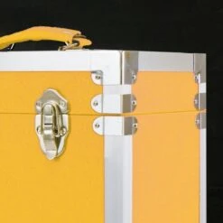 Personalised 12 Inch Record Storage Box - Yellow Leather Effect With Metal Trim - Record Sticker -Personalise Store personalised 12 inch record storage box yellow all 01 2