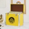 Personalised 12 Inch Record Storage Box - Yellow Leather Effect With Metal Trim - Half Record Sticker -Personalise Store personalised 12 inch record storage box yellow half record sticker 02