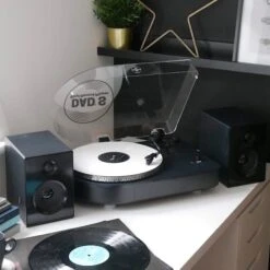 Personalised Camden Bluetooth Turntable With Bookshelf Speakers - Black - Record Sticker -Personalise Store personalised camden bluetooth turntable with bookshelf speakers black record sticker 05