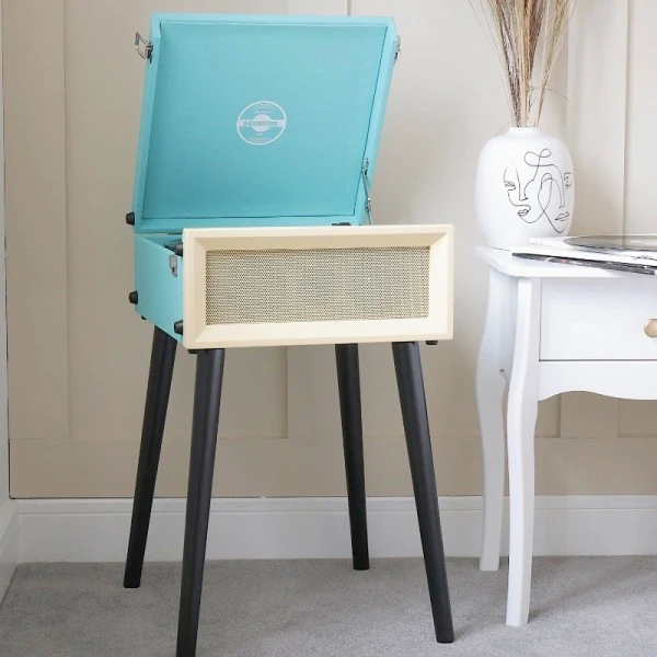 Personalised Retro Style Record Player On Legs - Blue - Record Sticker 5 Personalised Retro Style Record Player On Legs - Blue - Record Sticker - Image 3