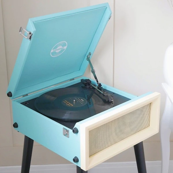 Personalised Retro Style Record Player On Legs - Blue - Record Sticker 6 Personalised Retro Style Record Player On Legs - Blue - Record Sticker - Image 4