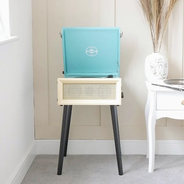 Personalised Retro Style Record Player On Legs - Blue - Record Sticker 4 Personalised Retro Style Record Player On Legs - Blue - Record Sticker - Image 2