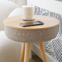 Tabblue Personalised Bluetooth Side Table With Surround Sound - Light Wood - G&T Sticker -Personalise Store tabblue personalised bluetooth side table with surround sound light wood 05 1
